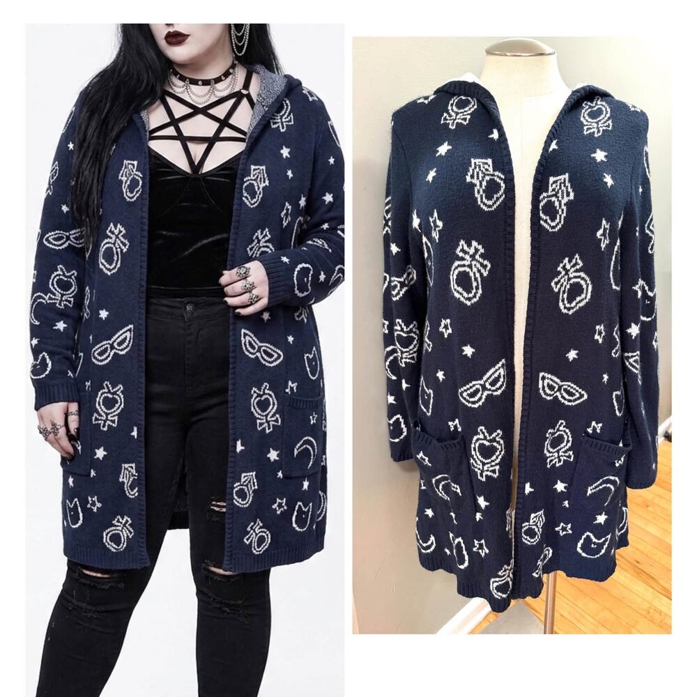 Torrid 2 (2X 18/20) Sailor Moon Hooded Cardigan Sweater Luna Artemis Star Moon